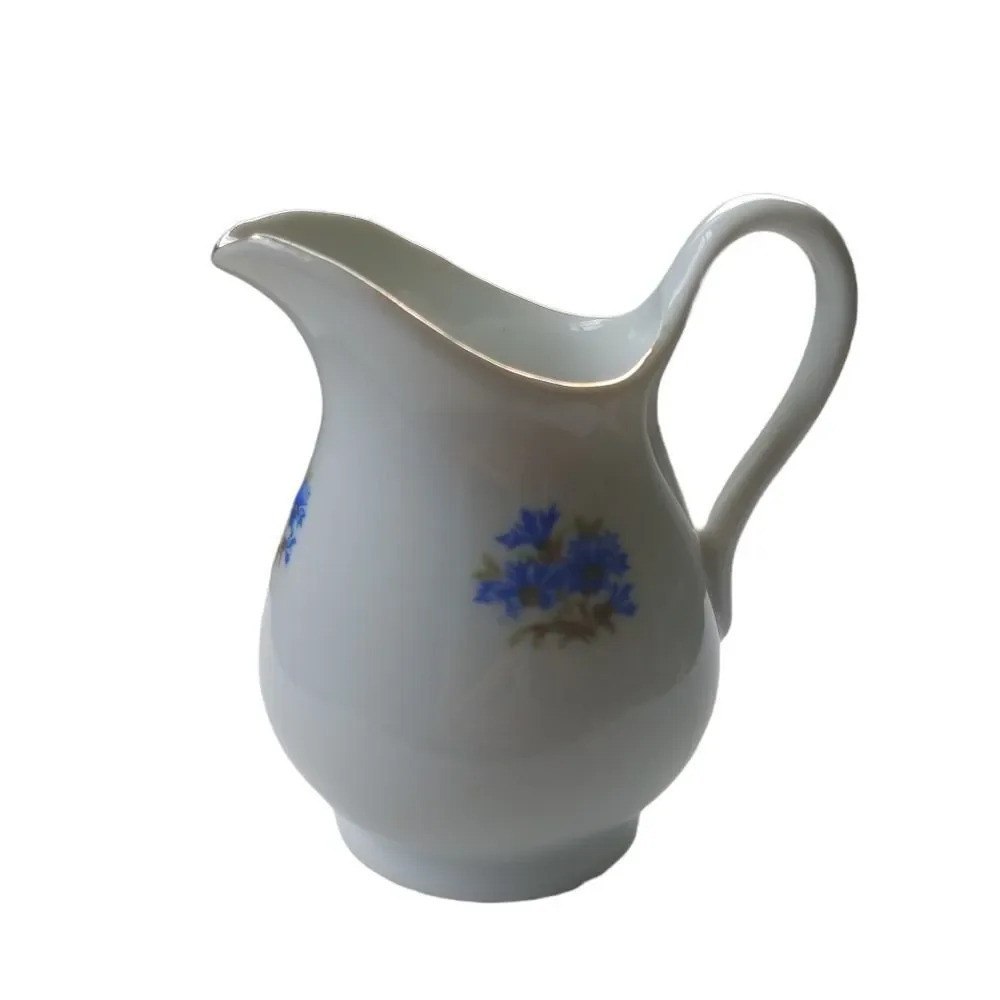 Porcelain Creamer, White, Gold Plated, Cornflowers